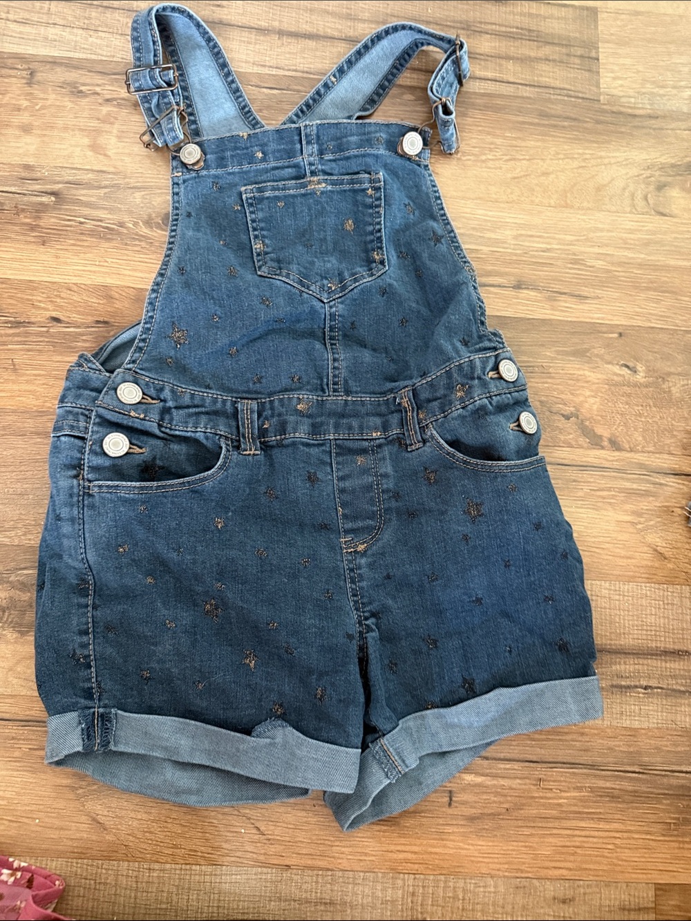 Denim Star-Embroidered Short Overalls - Blue